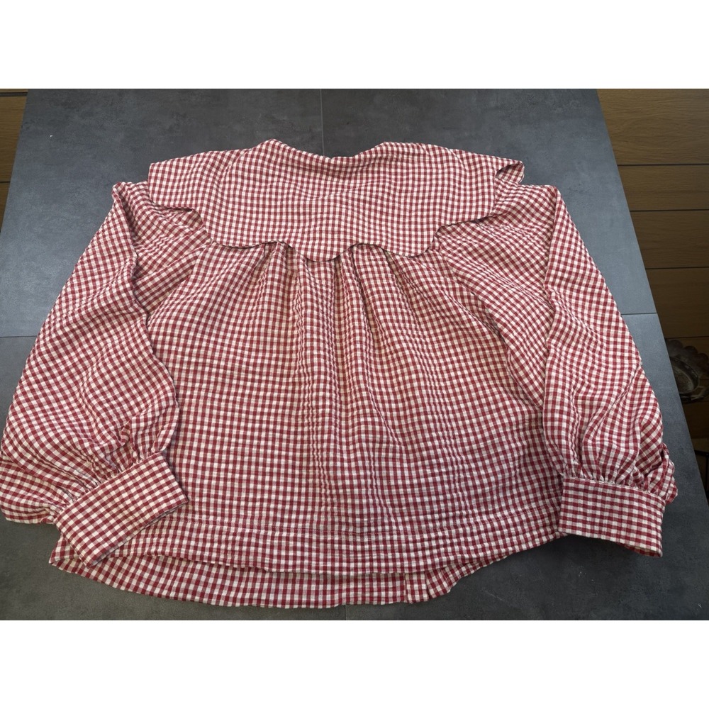 Karlie Red & White Gingham Lrg Oversized Peter Pan Collar Cottagecore Balloon Sl - Picture 3 of 7